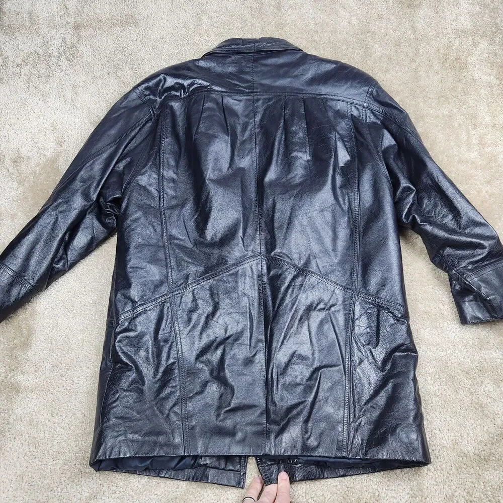 Leather by Wilsons Mens Black Medium Vintage Leather Coat With Pockets Long